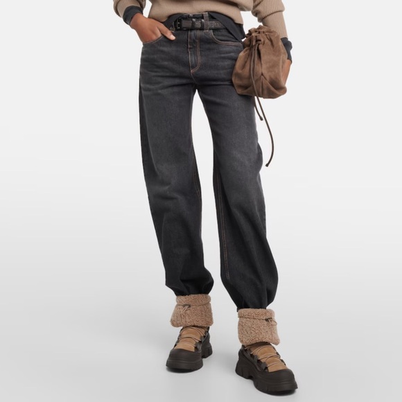 NWB Brunello Cucinelli Women Shearling Insert leather Ankle Boots Made Italy 38 - Picture 9 of 13